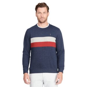 izod men's advantage performance crewneck fleece pullover sweatshirt, peacoat tri-color, large