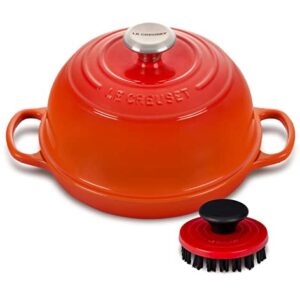 Le Creuset Enameled Cast Iron Bread Oven Bundle with 3 1/4" Nylon Cleaning Brush - Flame