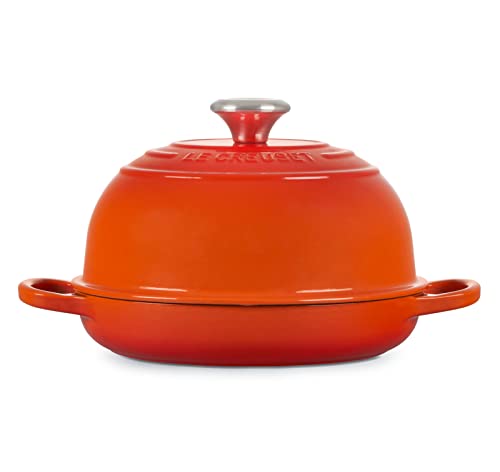 Le Creuset Enameled Cast Iron Bread Oven Bundle with 3 1/4" Nylon Cleaning Brush - Flame