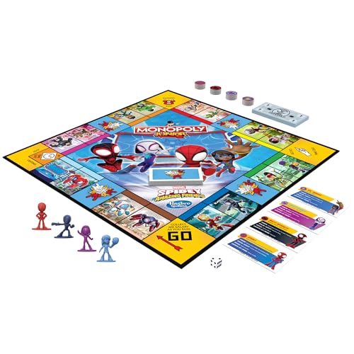 Hasbro Gaming Monopoly Junior: Marvel Spidey and His Amazing Friends Edition Board Game for Kids Ages 5+,with Artwork from The Animated Series,Kids Board Games