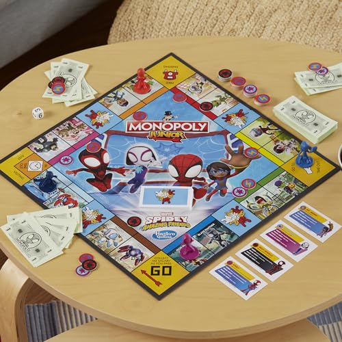 Hasbro Gaming Monopoly Junior: Marvel Spidey and His Amazing Friends Edition Board Game for Kids Ages 5+,with Artwork from The Animated Series,Kids Board Games