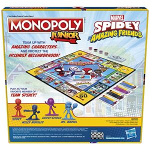 Hasbro Gaming Monopoly Junior: Marvel Spidey and His Amazing Friends Edition Board Game for Kids Ages 5+,with Artwork from The Animated Series,Kids Board Games