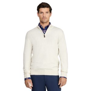 izod men's premium essentials quarter zip solid 12 gauge sweater, rock heather gs167, small