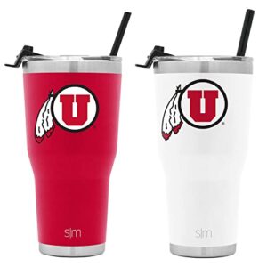 simple modern officially licensed collegiate utah utes tumbler two-pack with straw and flip lid | insulated stainless steel 30oz thermos | utah utes