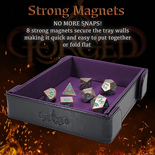 Forged Dice Co. 6 Inch Magnetic Folding Dice Tray - Portable Folding Dice Rolling Tray for use as DND Dice Tray D&D Dice Tray or Dice Game - Quiets Rolling Metal Dice and Folds Flat - Purple