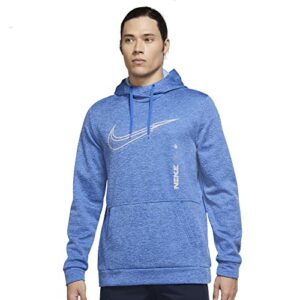 nike men's therma-fit graphic 6mo gfx2 dri-fit training hoodie (regular, royal/silver, small)