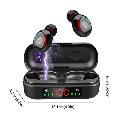 Qiopertar Bluetooth 5.0 Wireless Earbuds with Large Screen Digital Display Charging Case Fingerprint, HD Noise Cancelling Suitable Stereo Headphones Deep Bass for Sports Games Work Travel