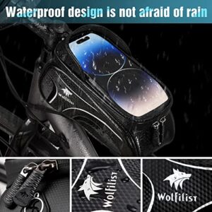 WOLFILIST Bike Bag, Waterproof Bike Frame Bag with Sun-Visor Rain Cover, Bike Phone Holder with TPU Sensitive Touch Screen