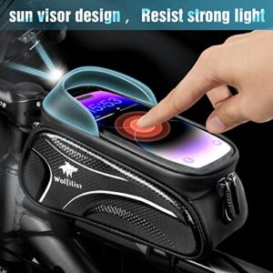 WOLFILIST Bike Bag, Waterproof Bike Frame Bag with Sun-Visor Rain Cover, Bike Phone Holder with TPU Sensitive Touch Screen