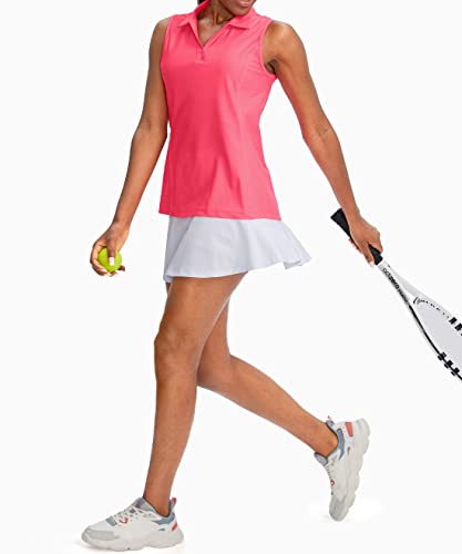 G Gradual Women's Sleeveless Golf Polo Shirts Tennis Quick Dry Collared Tank Tops V-Neck Polos for Women(Watermelon,XL)