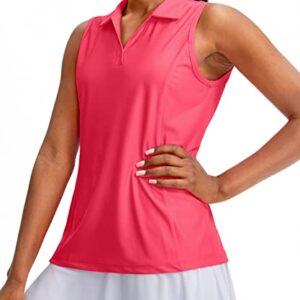 G Gradual Women's Sleeveless Golf Polo Shirts Tennis Quick Dry Collared Tank Tops V-Neck Polos for Women(Watermelon,XL)