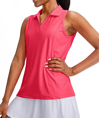 G Gradual Women's Sleeveless Golf Polo Shirts Tennis Quick Dry Collared Tank Tops V-Neck Polos for Women(Watermelon,XL)