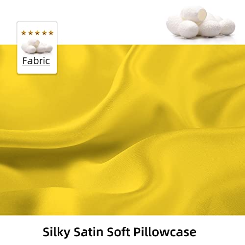 Satin Pillowcase 20x30 inches Queen Size Silk Satin Pillow Cases Set of 2 for Hair and Skin - Soft Bed Pillow Covers with Zipper Breathable, Health & Skin-Friendly (Yellow)