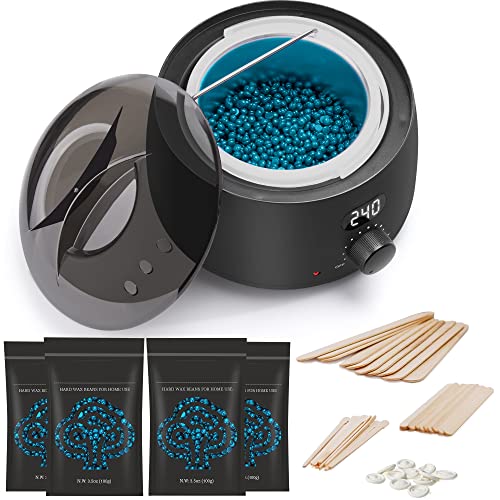 Waxing Kit, Digital Wax Warmer Kit for Coarse Fine Hair Removal, Home Wax Kit with Unique Formulas Hard Wax Beads for Eyebrow Facial Bikini Brazilian Legs Full Body Waxing