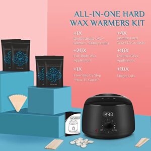 Waxing Kit, Digital Wax Warmer Kit for Coarse Fine Hair Removal, Home Wax Kit with Unique Formulas Hard Wax Beads for Eyebrow Facial Bikini Brazilian Legs Full Body Waxing