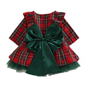 toddler christmas dress baby girl red plaid dresses and green tutu xmas outfit with ruffle princess bowknot (vintage red green,4-5t)