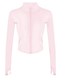 yeokou womens active zip up running workout cropped bbl athletic jacket with thumb holes(pink-s)