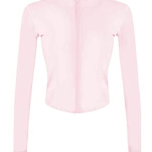 Yeokou Womens Active Zip Up Running Workout Cropped Bbl Athletic Jacket with Thumb Holes(Pink-S)