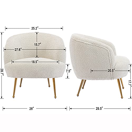 DUOMAY Modern Accent Chair with Ottoman, Sherpa Upholstered Barrel Chair with Footrest, Comfy Lounge Chair Single Sofa Armchair Club Chair for Living Room Bedroom Office, White