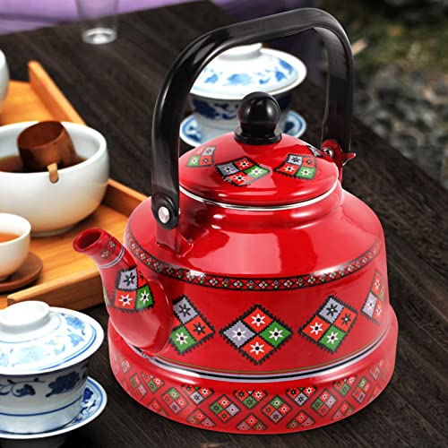 Enamel Teakettle Stainless Steel Teapot Stovetop Water Boiler Kettle 2.5l Enameled Tea Serving Pot No Whistling Kettle for Home Kitchen Cookware Red