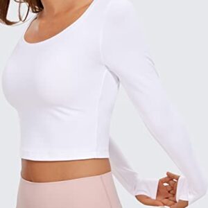 CRZ YOGA Butterluxe Long Sleeve Crop Tops for Women Slim Fit Workout Shirts Cropped Athletic Gym Top White Small