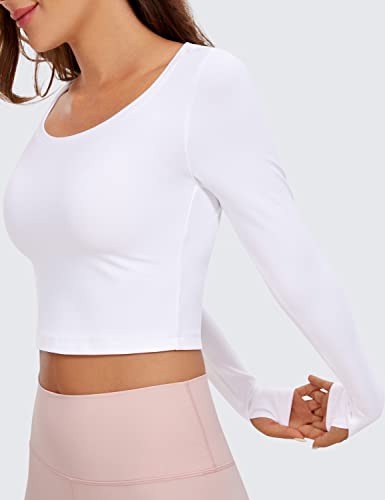 CRZ YOGA Butterluxe Long Sleeve Crop Tops for Women Slim Fit Workout Shirts Cropped Athletic Gym Top White Small