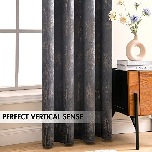 MIULEE 2 Panels Blackout Velvet Curtains Solid Soft Grommet Grey Curtains Bundle Velvet Curtains 108 Inches Long Soft Bedroom Curtains