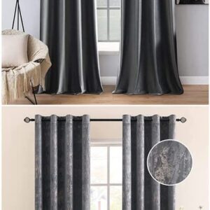 MIULEE 2 Panels Blackout Velvet Curtains Solid Soft Grommet Grey Curtains Bundle Velvet Curtains 108 Inches Long Soft Bedroom Curtains