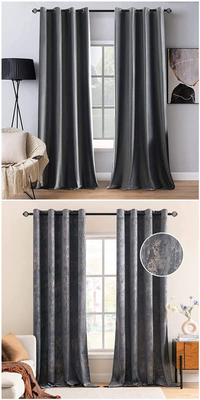 MIULEE 2 Panels Blackout Velvet Curtains Solid Soft Grommet Grey Curtains Bundle Velvet Curtains 108 Inches Long Soft Bedroom Curtains