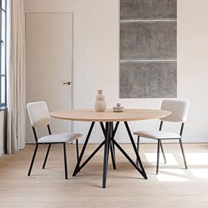susuo solid wood round dining room table for 4, industrial kitchen table with black heavy duty metal frame, 39.4" l x 39.4" w x 29.5" h, natural wood color