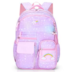 byxepa girls backpack, school kids backpacks, cute book bag with compartments for teen girl kid students elementary middle school(purple)