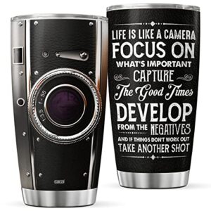 cubicer photographer tumbler stainless steel 20 oz double walled traveling cups for men coffee mug with lid editing photo gifts for friends on birthday graduation unique with quote