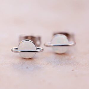 Pura Vida Silver White Opal Stud Earrings - Handmade Earrings with Synthetic Opal, Boho Earrings - Sterling Silver Earrings for Women, Statement Earrings for Women, Boho Jewelry for Women - 1 Pair