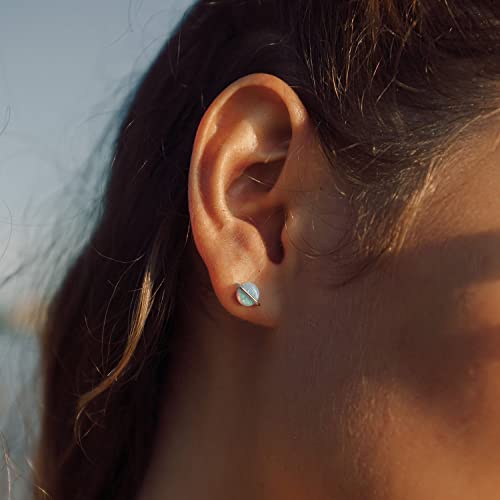 Pura Vida Silver White Opal Stud Earrings - Handmade Earrings with Synthetic Opal, Boho Earrings - Sterling Silver Earrings for Women, Statement Earrings for Women, Boho Jewelry for Women - 1 Pair