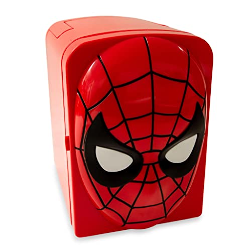 Marvel Comics Spider-Man 4-Liter Mini Fridge Thermoelectric Cooler With Light-Up Eyes | Holds 6 Cans | Small Refrigerator Drink Cooler for Soda, Beer, Skincare