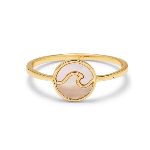 Pura Vida Ring Gold Plated Encinitas Handmade Ring - Mother of Pearl Inlay, Ring Jewelry with Brass Base - Gold Rings for Women, Cute Rings for Teen Girls, Boho Jewelry for Women - Size 9