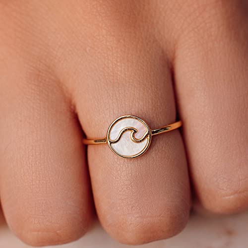 Pura Vida Ring Gold Plated Encinitas Handmade Ring - Mother of Pearl Inlay, Ring Jewelry with Brass Base - Gold Rings for Women, Cute Rings for Teen Girls, Boho Jewelry for Women - Size 9