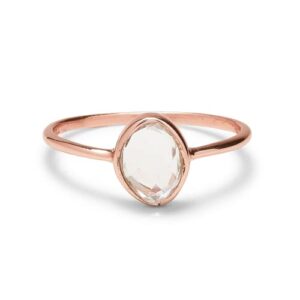 pura vida ring rose gold organic stone ring - handmade ring with clear quartz, ring jewelry with brass base - rose gold rings for women, cute rings for teen girls, boho jewelry for women - size 6