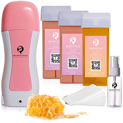 soft wax roller kit for hair removal- wax cartridge X3 / 2 unique formulas included, one: coarse hair (bikini) and 2 for Soft hair arms, legs etc This roll waxing kit is ready to use in 20 seconds