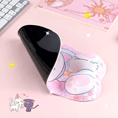 BelugaDesign Cat Mouse Pad | Cute Kawaii Squishy Pink White Sailor Pastel Moon Flower Sakura Star Paw Anime Mousepad | Gaming Desk Office Computer Ergonomic Wrist Rest Support Cushion