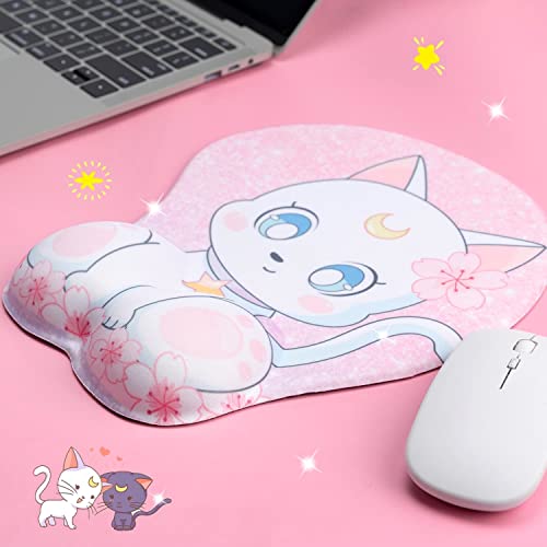 BelugaDesign Cat Mouse Pad | Cute Kawaii Squishy Pink White Sailor Pastel Moon Flower Sakura Star Paw Anime Mousepad | Gaming Desk Office Computer Ergonomic Wrist Rest Support Cushion