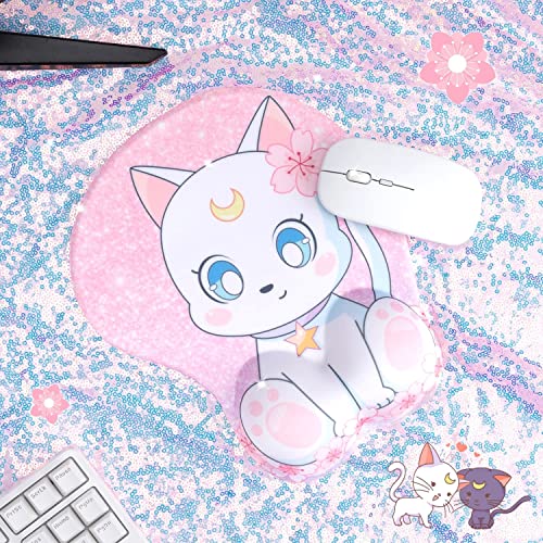 BelugaDesign Cat Mouse Pad | Cute Kawaii Squishy Pink White Sailor Pastel Moon Flower Sakura Star Paw Anime Mousepad | Gaming Desk Office Computer Ergonomic Wrist Rest Support Cushion