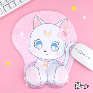 BelugaDesign Cat Mouse Pad | Cute Kawaii Squishy Pink White Sailor Pastel Moon Flower Sakura Star Paw Anime Mousepad | Gaming Desk Office Computer Ergonomic Wrist Rest Support Cushion