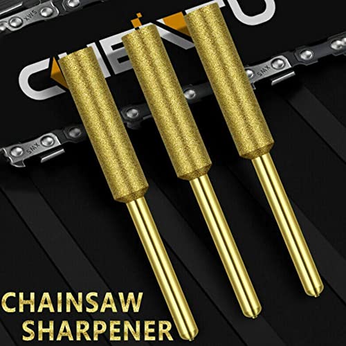 6Pcs Diamond Coated Cylindrical Burr 4-5mm Chainsaw Sharpener Stone File Chain Saw Sharpening Carving Grinding Tools Silver/Gold