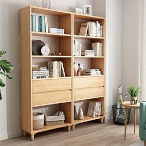 IOTXY Floorstanding Wooden Bookcase with Legs - 67" Tall Open Shelves Cube Billy Bookshelf with Drawers for Home and Office, Oak