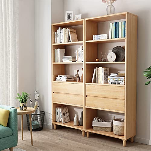 IOTXY Floorstanding Wooden Bookcase with Legs - 67" Tall Open Shelves Cube Billy Bookshelf with Drawers for Home and Office, Oak