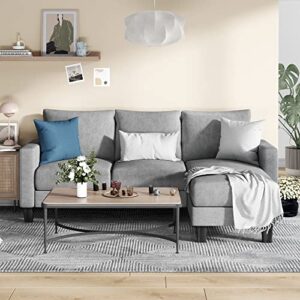 yeshomy convertible sectional 3 l-shaped couch soft seat with modern linen fabric, small space sofas for living room, apartment and office, 70'', gray