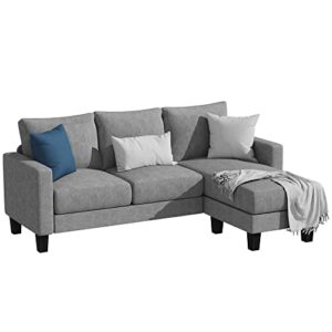 YESHOMY Convertible Sectional 3 L-Shaped Couch Soft Seat with Modern Linen Fabric, Small Space Sofas for Living Room, Apartment and Office, 70'', Gray