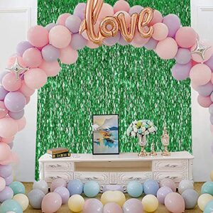 Green Foil Backdrop Curtain - CYLMFC 3 Pack 3.3 ft x 6.6 ft Birthday Streamers Party Curtains Decorations Backdrop Xmas Graduation Decor