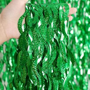 Green Foil Backdrop Curtain - CYLMFC 3 Pack 3.3 ft x 6.6 ft Birthday Streamers Party Curtains Decorations Backdrop Xmas Graduation Decor